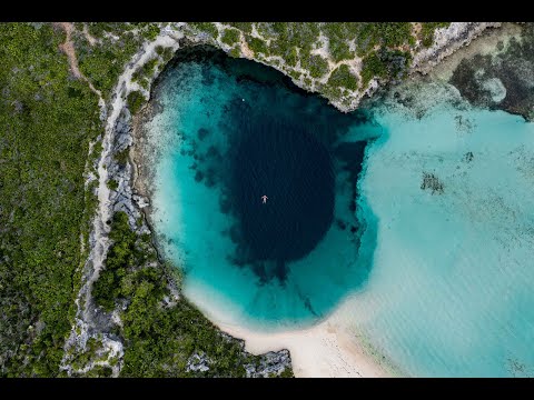 Dronie from Dean&#039;s Blue Hole in Long Island, Bahamas
